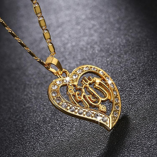 18k gold plated pendant jewelry heart gold zircon islam allah