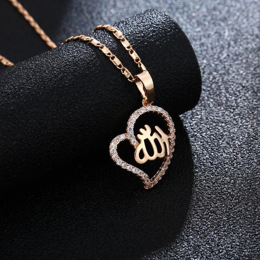 18k gold plated chain jewelry heart zircon islam allah