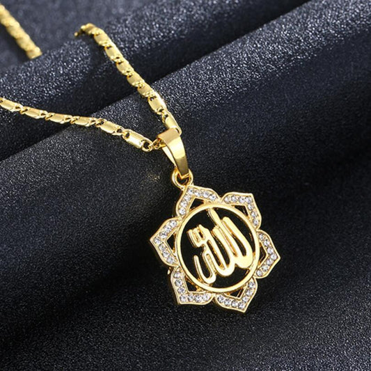 18k gold plated chain jewelry sun flower zircon islam allah