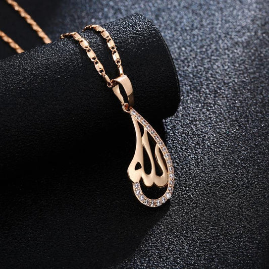18k gold plated chain jewelry water drop crystal islam allah