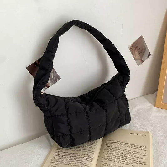 Oxford bag shoulder padded puffy 90s bag black white brown