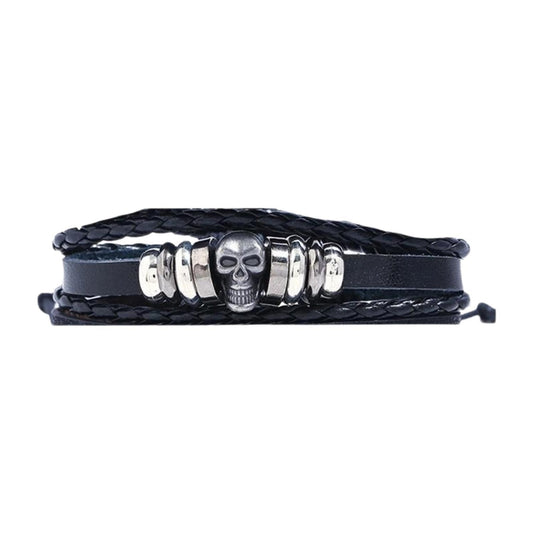 3 pcs Handmade bracelets in authentic leather black skull