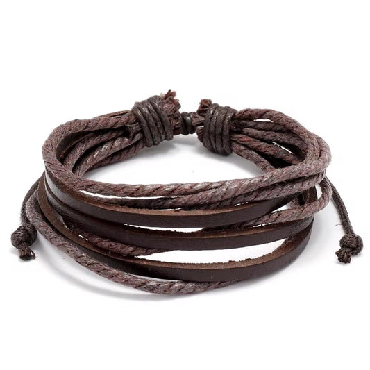 7 stk Handgjorda armband i autentisk läder brun för män