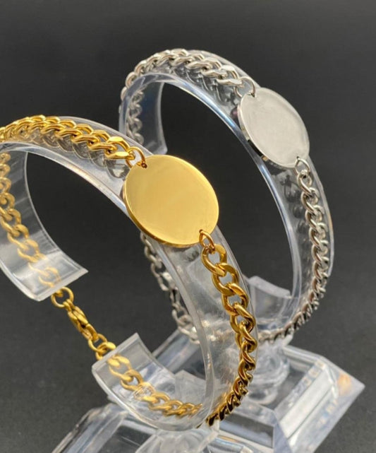 Stainless Steel Bracelet with Medallion - 20.5 cm Length, 2 x 2 cm Medallion