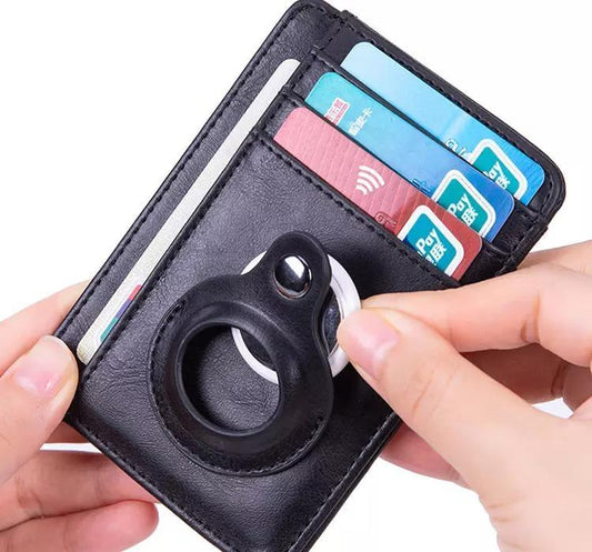 AirTag wallet card holder for cards and notes vegan leather black brown
