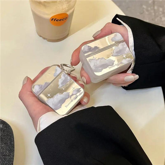 Airpods Pro 2 Skal Snygg Kvadratisk Spegel med moln och stjärnor