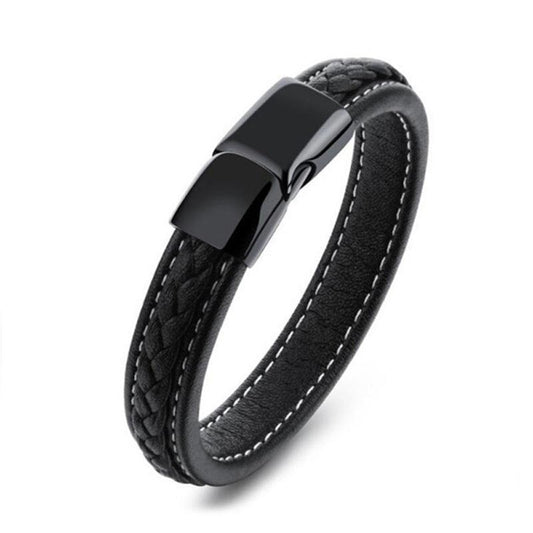 Armband i äkta läder och metallspänne till män