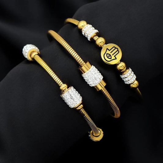 Bracelet with charms nazar hand of fatima and rhinestones - gold plated gift