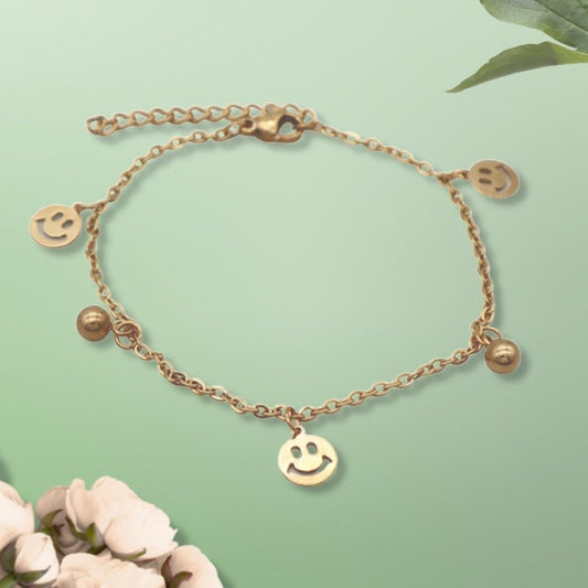Bracelet with happy smiley 18k gold plating gift present