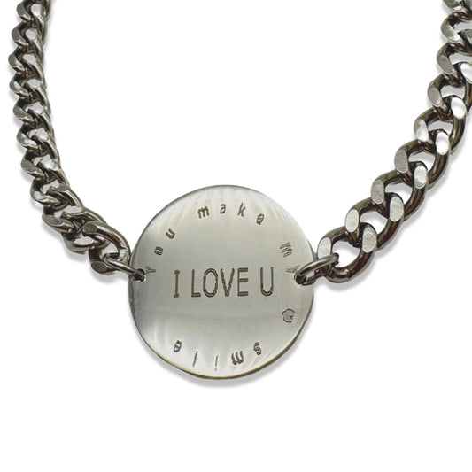 Armband med text ''You make me smile' present till man stål