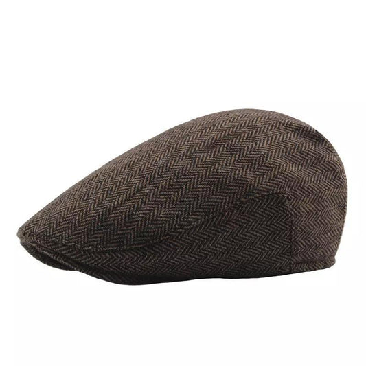 Men's beret cap fine pattern black brown gray gatsby