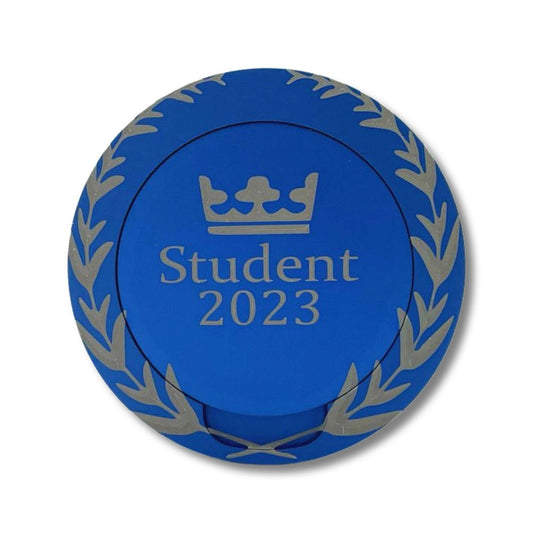 Blå snusdosa i aluminium med student 2023 gåva studentpresent