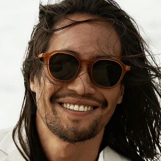 Bohemian Round Sunglasses for Men UV400 Beige Brown Black