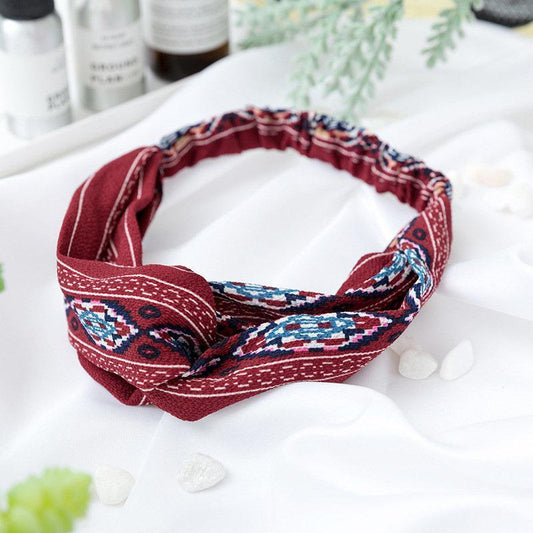 Bohemian elastic headband with white lines
