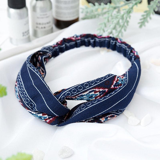 Bohemian elastic headband with white and red lines