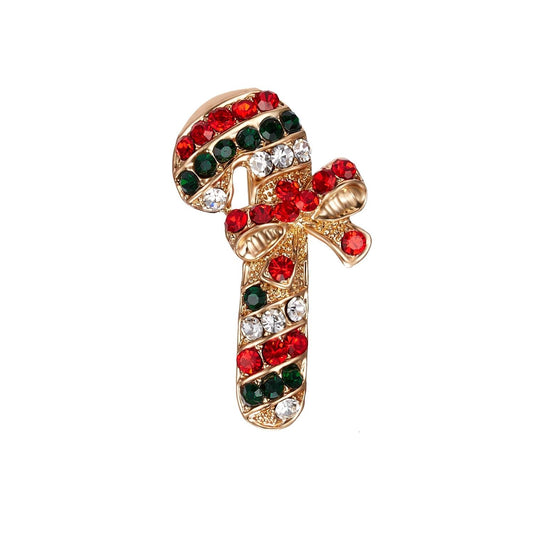 Brooch with a candy cane in rhinestones with a bow