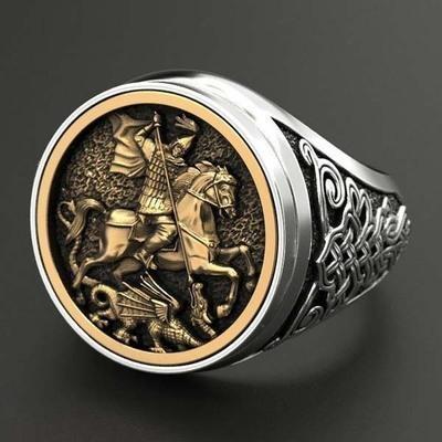 Cool medieval style knight bronze dragon ring for men
