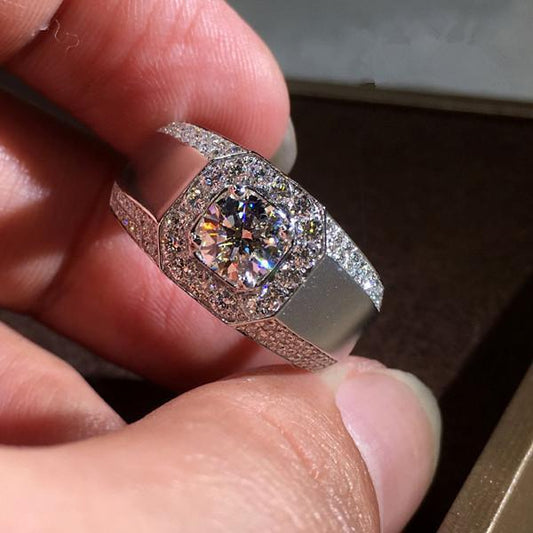 Dominerande 925 Silverpläterad handgjord ring för män Zirconia kristall