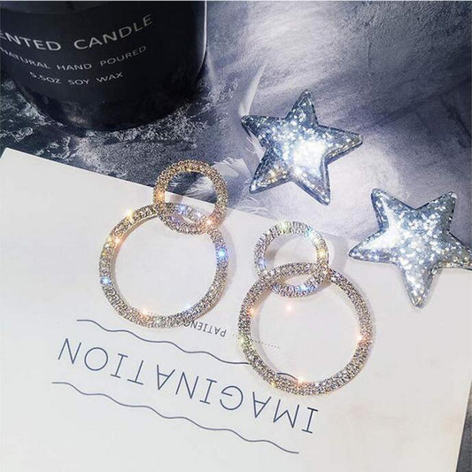 Double rings earrings extravagant glitter stones bling bling