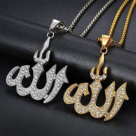 Elegant Halsband med Allah-pendant i Mellanösternsstil och Kristall CZ – 60 cm Långt