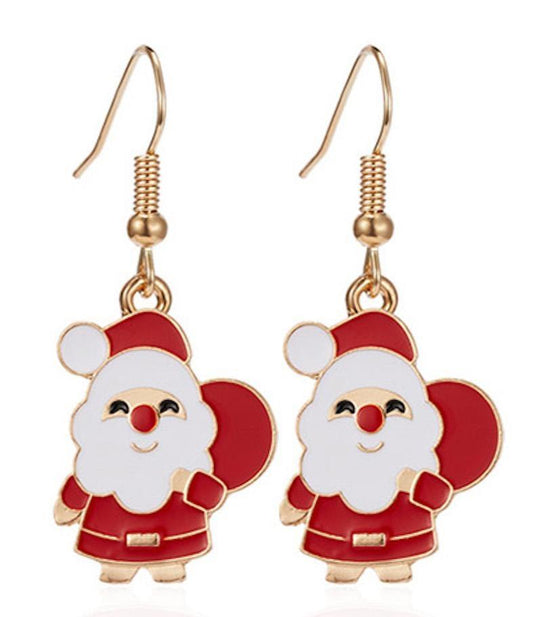 Festliga örhängen med jultomte med säck i vitt och rött