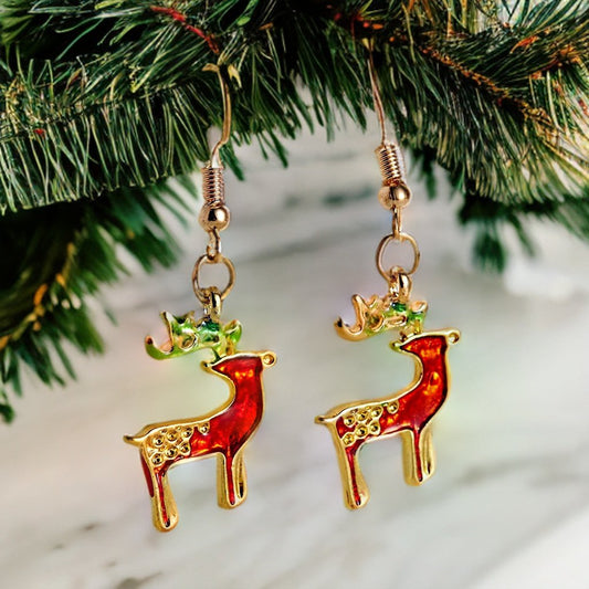 Festive earrings with red and green reindeer Christmas Christmas Eve