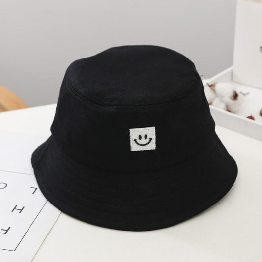 Fishing Hat Hip-Hop Black or White Embroidered Glass Smiley Sun Hat