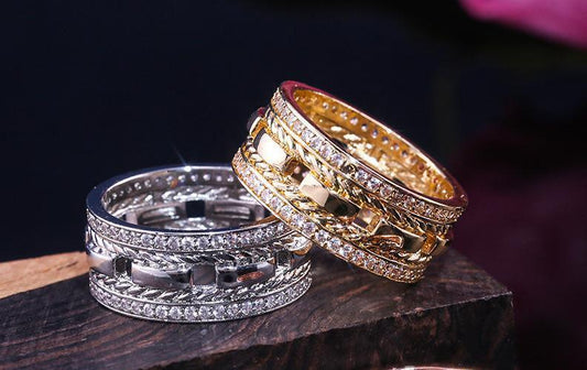 Braided 925 Silver Gold Plated Handmade Ring For Men Zirconia