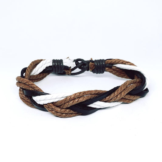 Braided bracelet with cords and leather strap