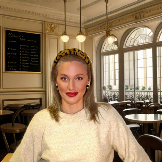 Fluffy tiara with fur leopard pattern orange brown black