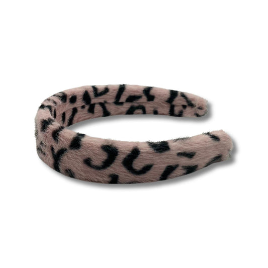 Fluffy tiara with fur pink spotted animal pattern black