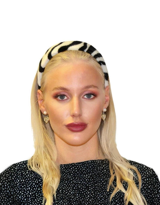 Fluffy diadem with fur zebra pattern black white animal