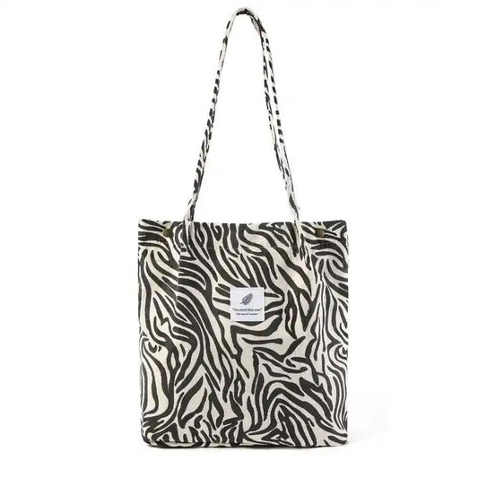 Fodrad Tygpåse tote väska med fack tvättbar eko-vänlig zebra