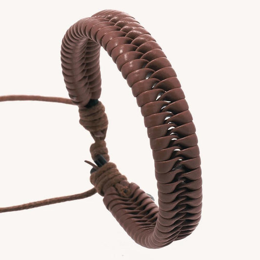 Genuint läder justerbart brunt armband för män
