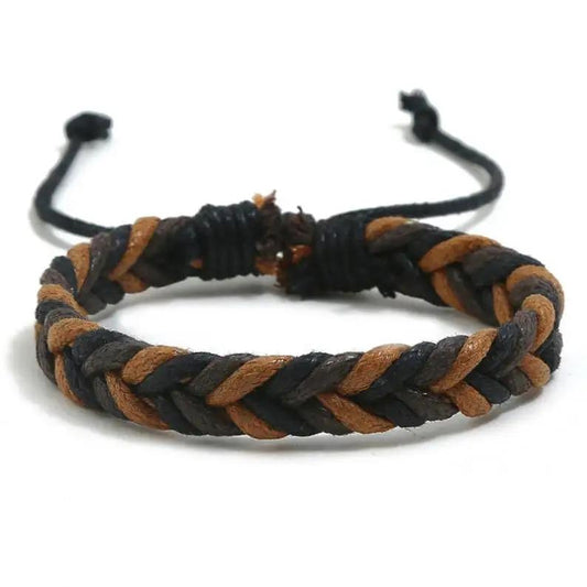 Genuint läder justerbart jordiga färger armband för män - flätat