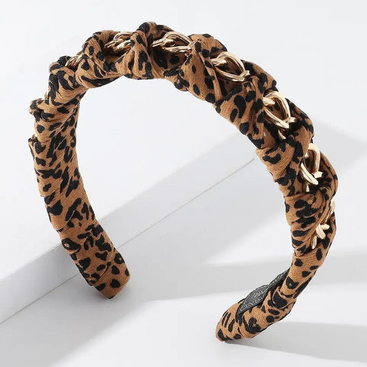 Glamoröst Diadem med Guldkedja och Leopardmönster för Unik Stil