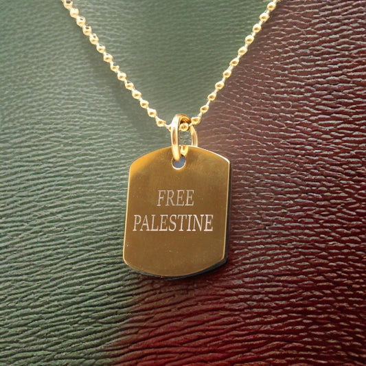 Guldpläterad bricka text FREE PALESTINE Palestina frihet