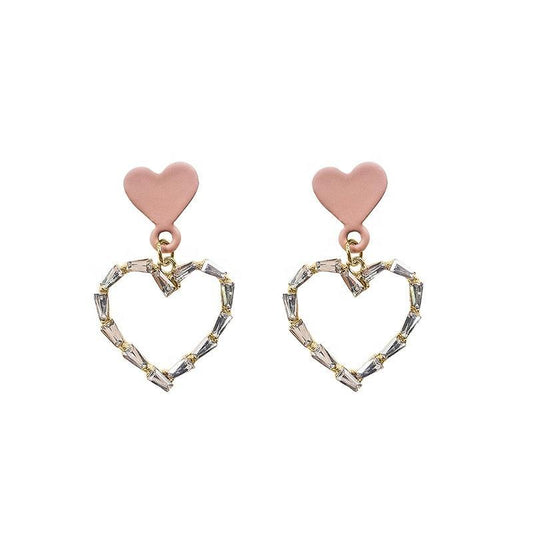Gold-plated earrings with pink heart and zircon