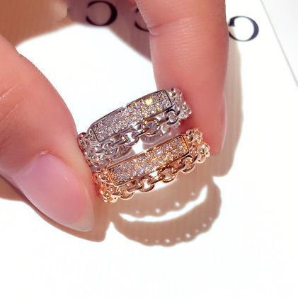 Gold-plated eternity band double ring rose and silver with diamond