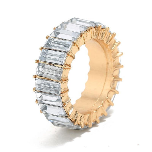 Gold-plated eternity band ring with zirconium cubes, nickel-free
