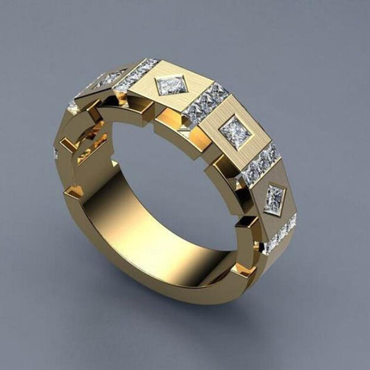 Gold Plated Handmade Ring for Men in Zirconia Gift