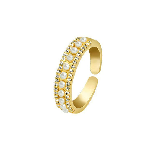 Gold plated ring with freshwater pearls adjustable fits everyone