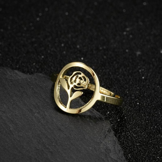 Gold plated ring with beautiful flower rose adjustable gift