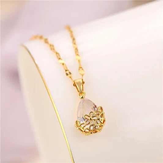 Gold plated necklace chain with diamonds drop gift