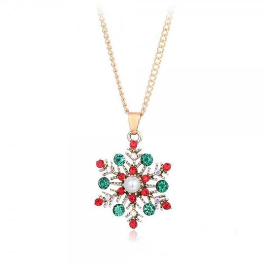 Gold-plated necklace chain with large snowflake 2 models rhinestones