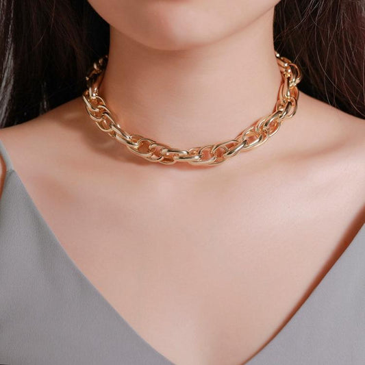 Gold plated necklace thick chain choker gold silver ladies