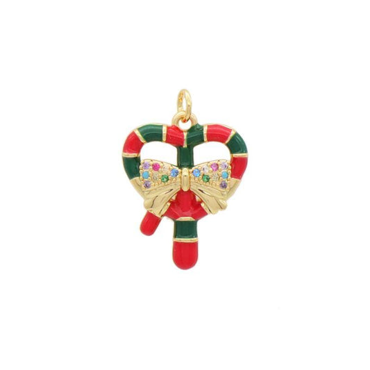 Gold-plated jewelry Christmas motif in green, red with bow