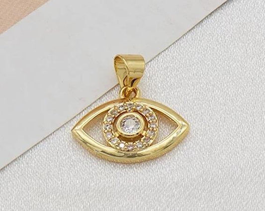 Gold-plated jewelry with nazar carved pattern with transparent stone