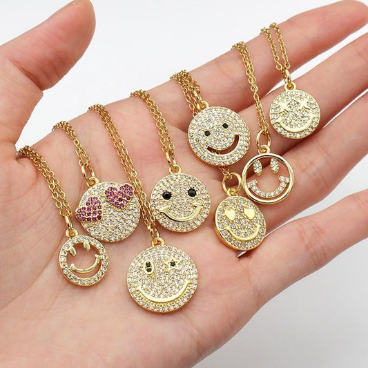 Gold-plated jewelry smiley different models funny fun glitter gold