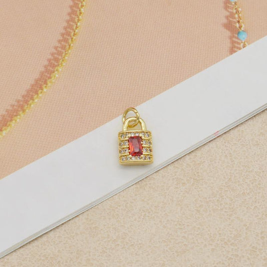 Necklace padlock gold plated with crystal handmade with chain